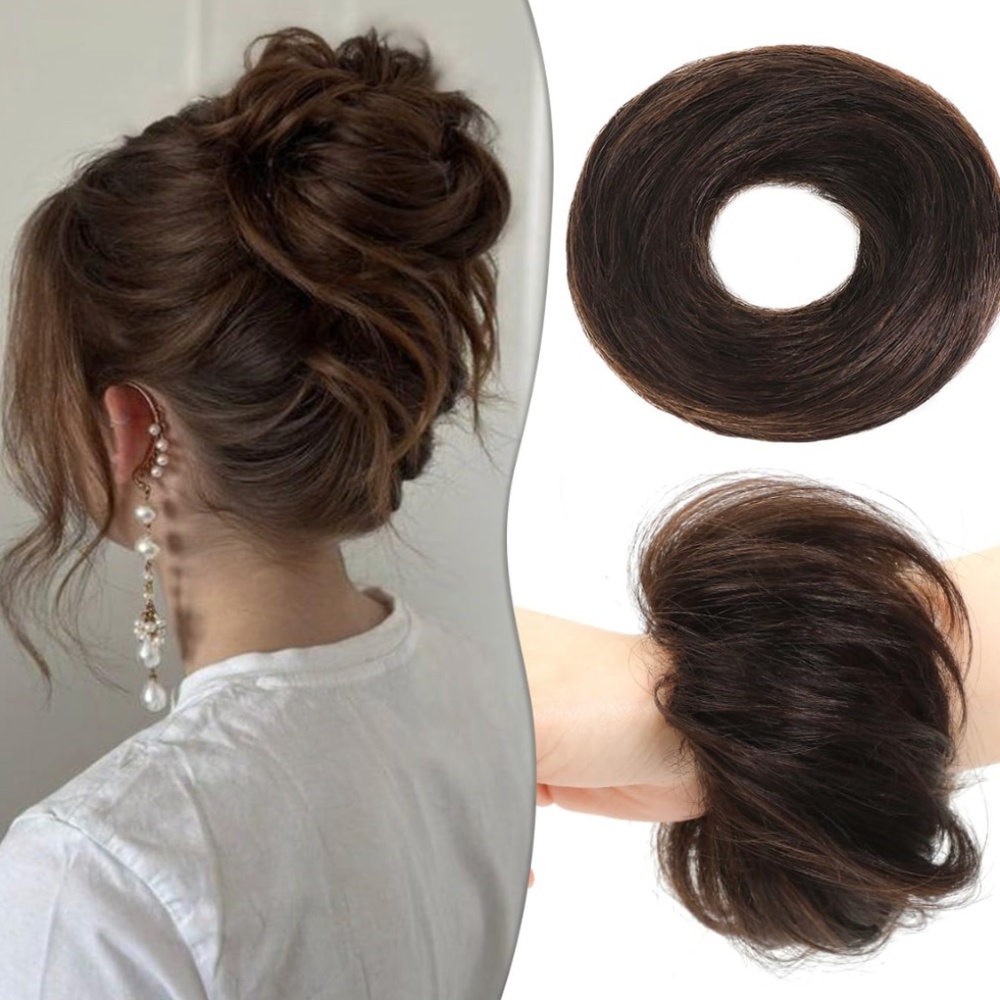Set of 2 NIB Human-Hair Scrunchies for Bun/Ponytail